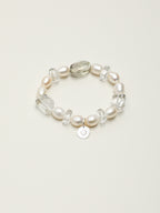 Green Crystal Pearl Bracelet — freeform green crystal, freeform double-point clear quartz, cherry-blossom-cut clear quartz | SENLORE