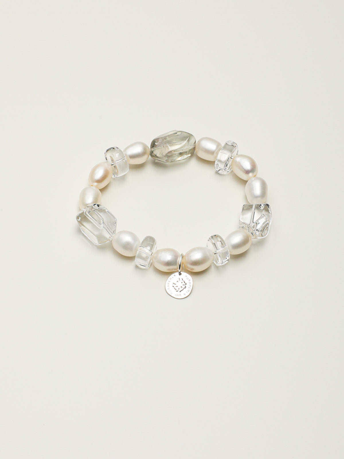 Green Crystal Pearl Bracelet — freeform green crystal, freeform double-point clear quartz, cherry-blossom-cut clear quartz | SENLORE