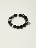 Black Galaxite Agate Bracelet — faceted black agate, double-point black galaxite, black galaxite round bead | SENLORE