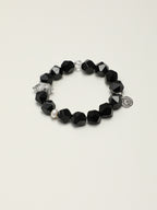 Black Galaxite Agate Bracelet — faceted black agate, double-point black galaxite, black galaxite round bead | SENLORE