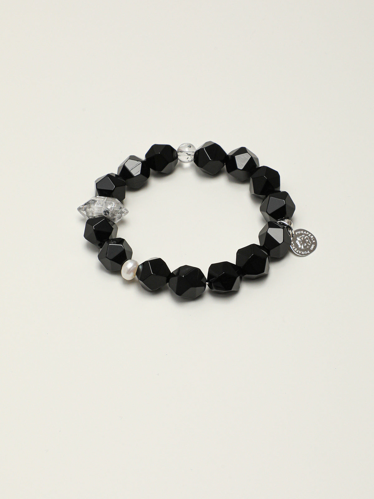 Black Galaxite Agate Bracelet — faceted black agate, double-point black galaxite, black galaxite round bead | SENLORE