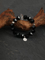 Black Galaxite Agate Bracelet — faceted black agate, double-point black galaxite, black galaxite round bead | SENLORE