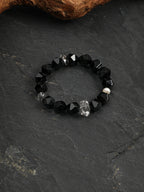 Black Galaxite Agate Bracelet — faceted black agate, double-point black galaxite, black galaxite round bead | SENLORE
