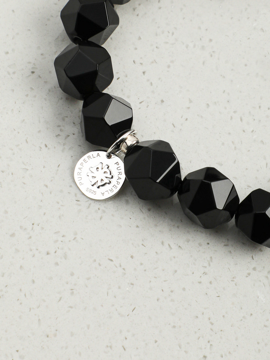 Black Galaxite Agate Bracelet — faceted black agate, double-point black galaxite, black galaxite round bead | SENLORE