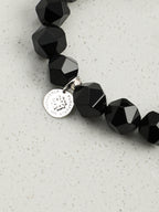 Black Galaxite Agate Bracelet — faceted black agate, double-point black galaxite, black galaxite round bead | SENLORE