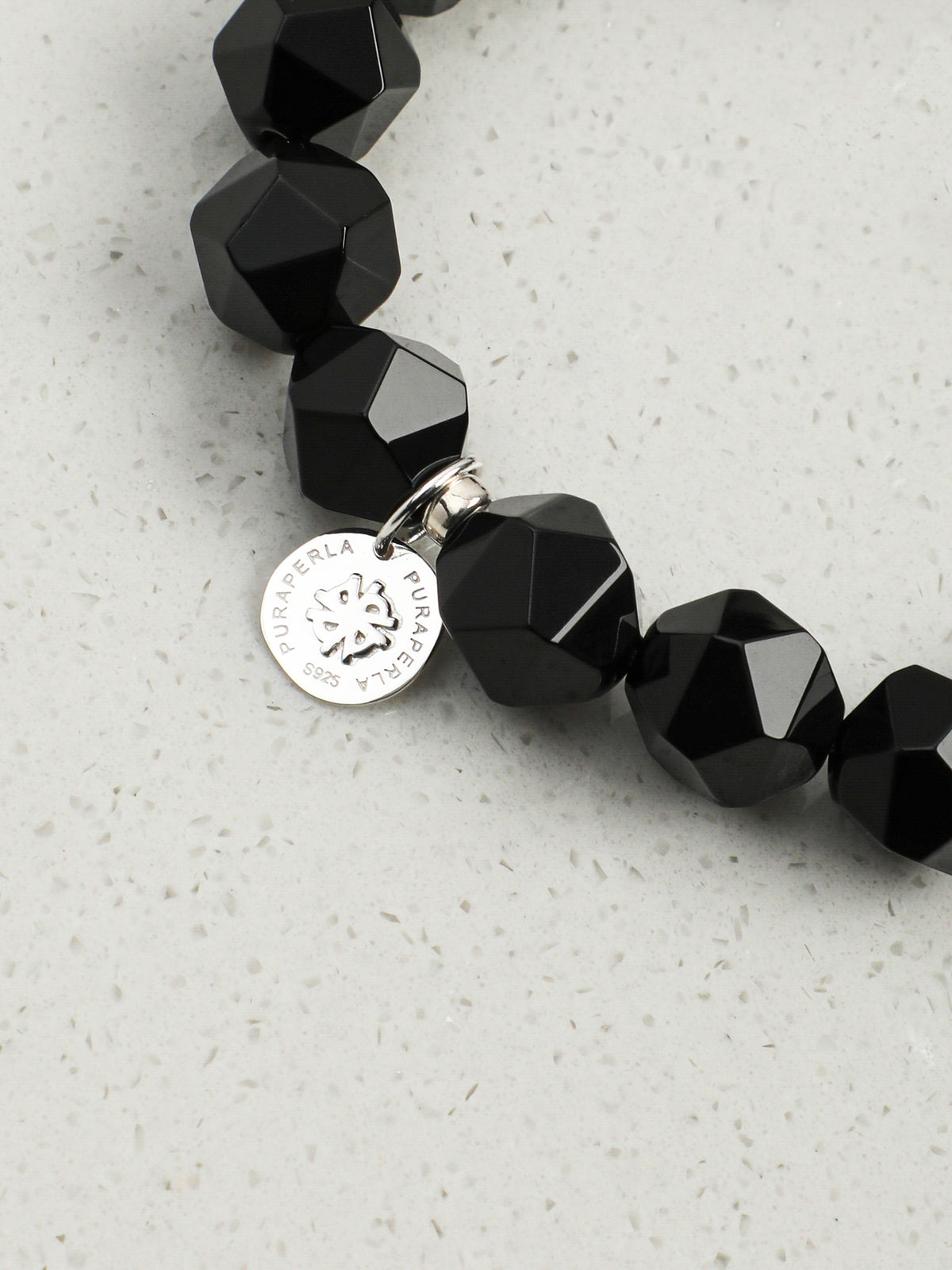 Black Galaxite Agate Bracelet — faceted black agate, double-point black galaxite, black galaxite round bead | SENLORE