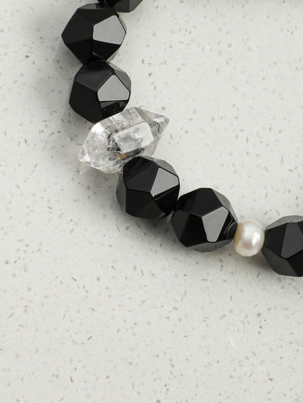 Black Galaxite Agate Bracelet — faceted black agate, double-point black galaxite, black galaxite round bead | SENLORE