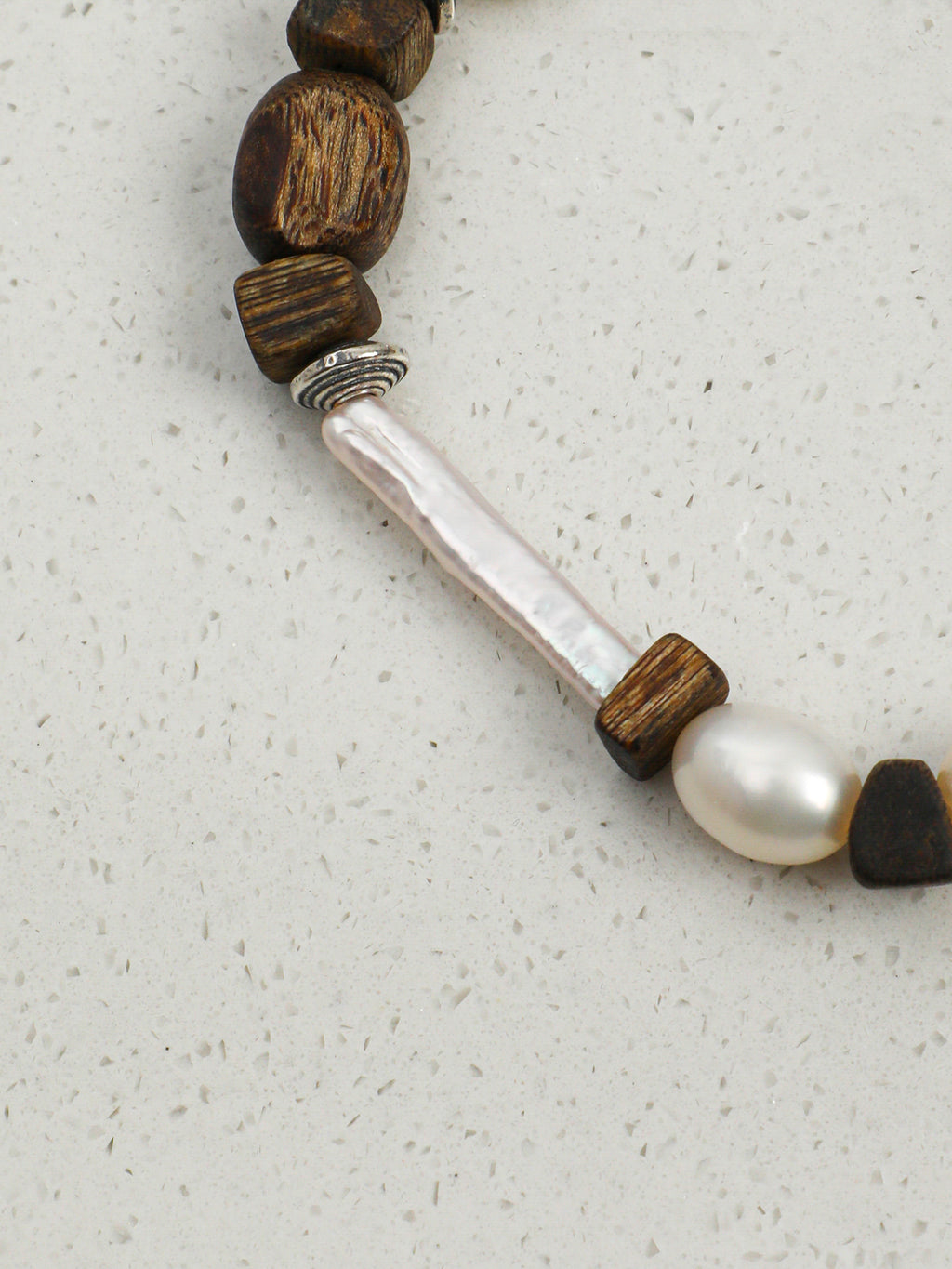 Silver Bar Baroque Bracelet — small silver-bar pearl, agarwood, premium freeform agarwood bead | SENLORE