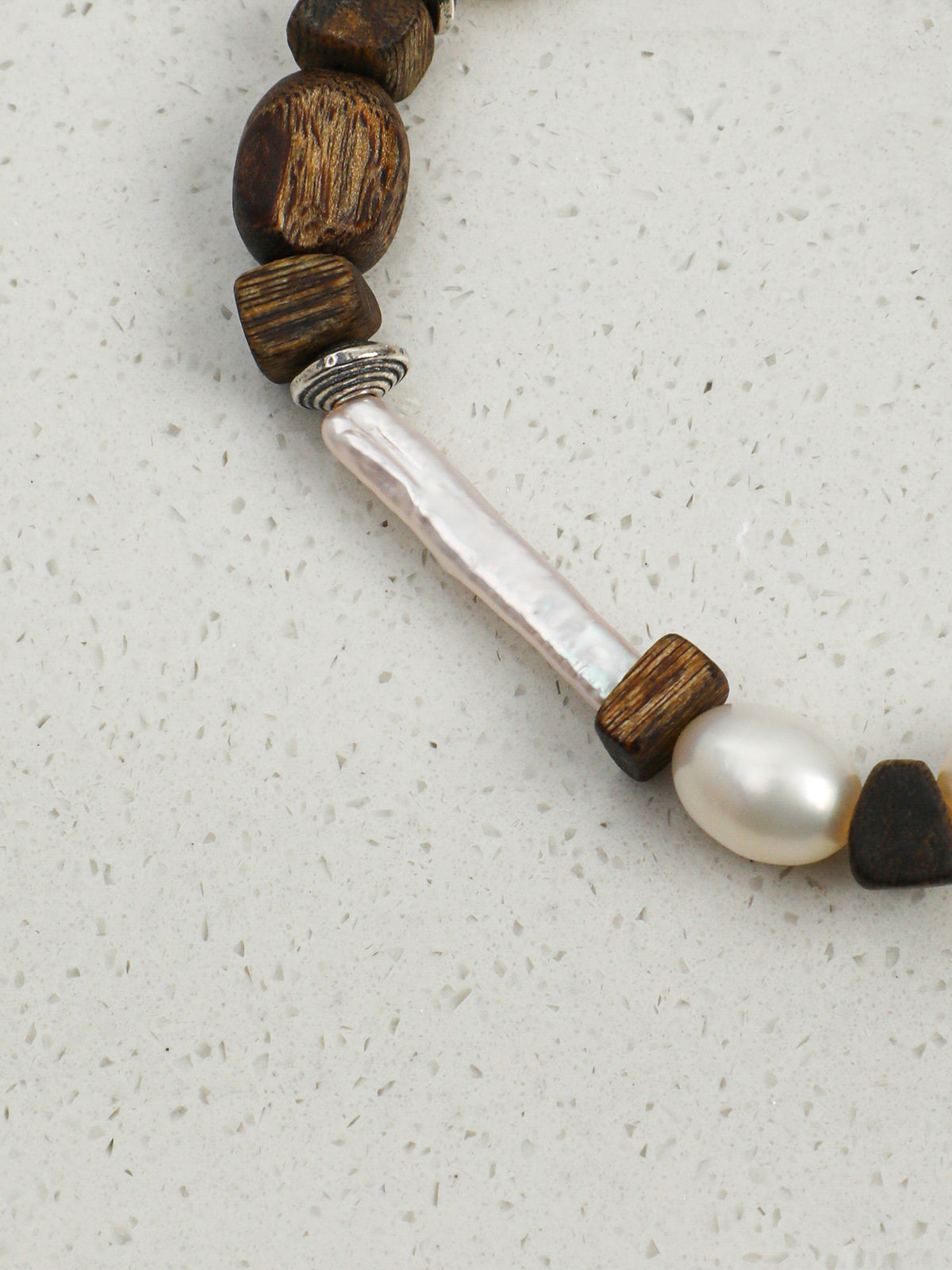 Silver Bar Baroque Bracelet — small silver-bar pearl, agarwood, premium freeform agarwood bead | SENLORE