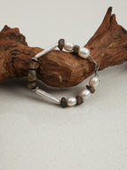 Silver Bar Baroque Bracelet — small silver-bar pearl, agarwood, premium freeform agarwood bead | SENLORE