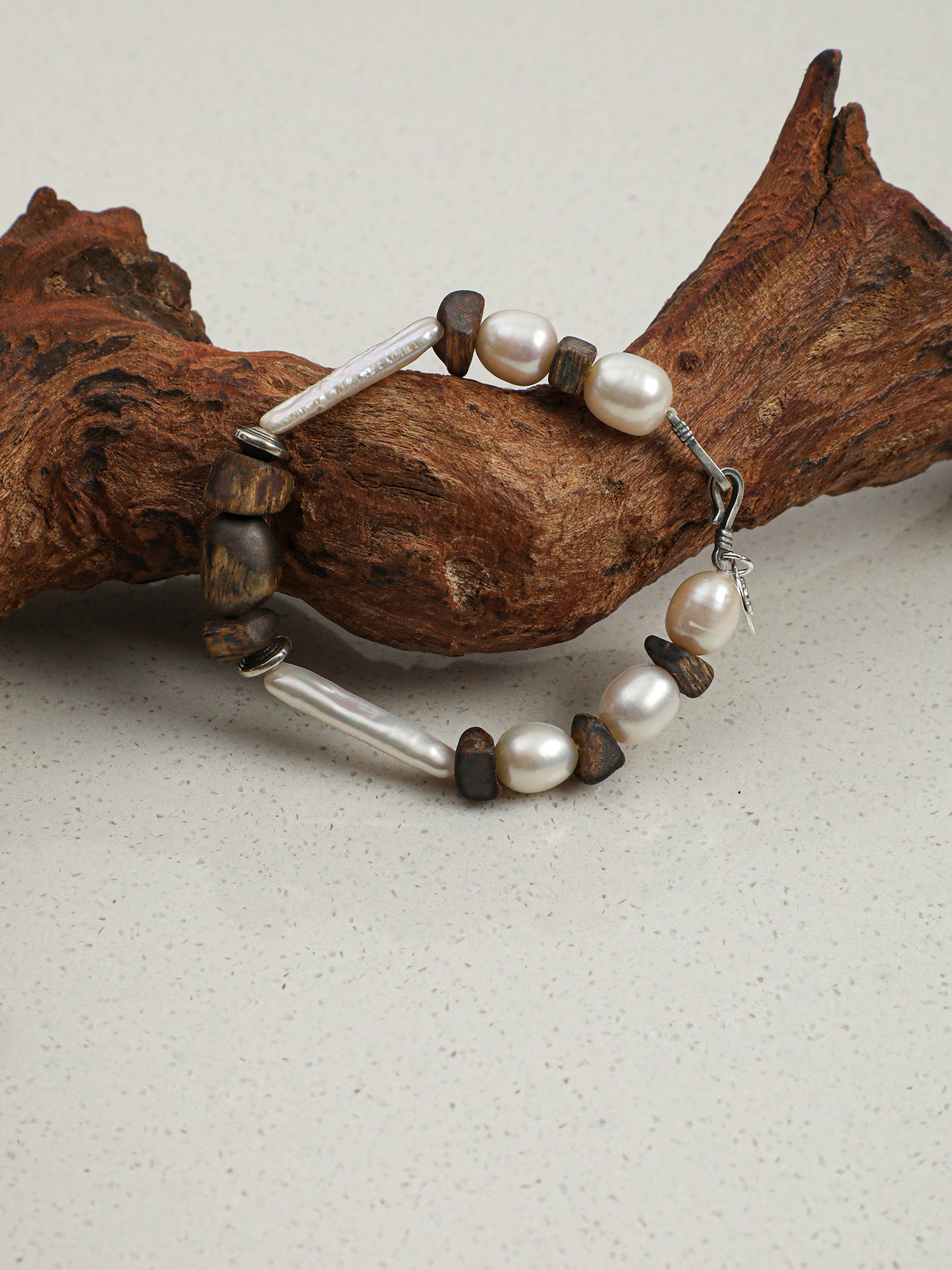 Silver Bar Baroque Bracelet — small silver-bar pearl, agarwood, premium freeform agarwood bead | SENLORE
