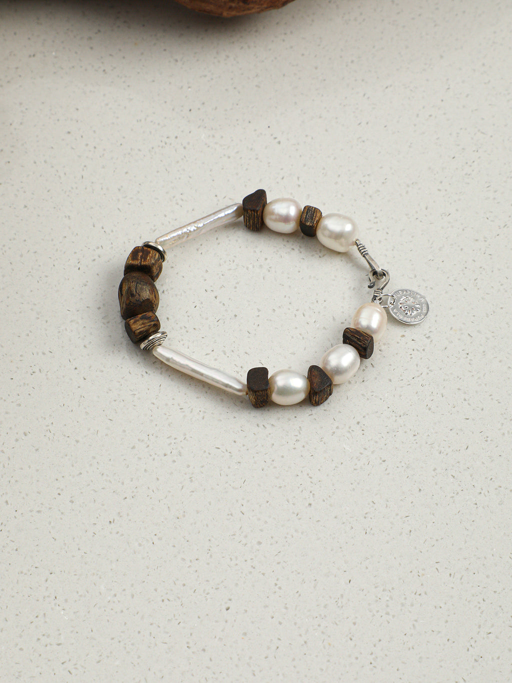 Silver Bar Baroque Bracelet — small silver-bar pearl, agarwood, premium freeform agarwood bead | SENLORE