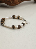 Silver Bar Baroque Bracelet — small silver-bar pearl, agarwood, premium freeform agarwood bead | SENLORE