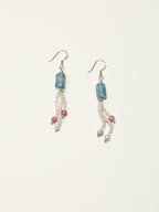 Blue Tassel Pearl Earrings — blue luster barrel bead, faceted plum-blossom tourmaline, flat pearl | SENLORE