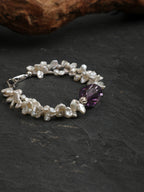 Petal Baroque Amethyst Bracelet — straight-drilled freeform amethyst, petal baroque pearl, large-hole sterling silver round bead | SENLORE