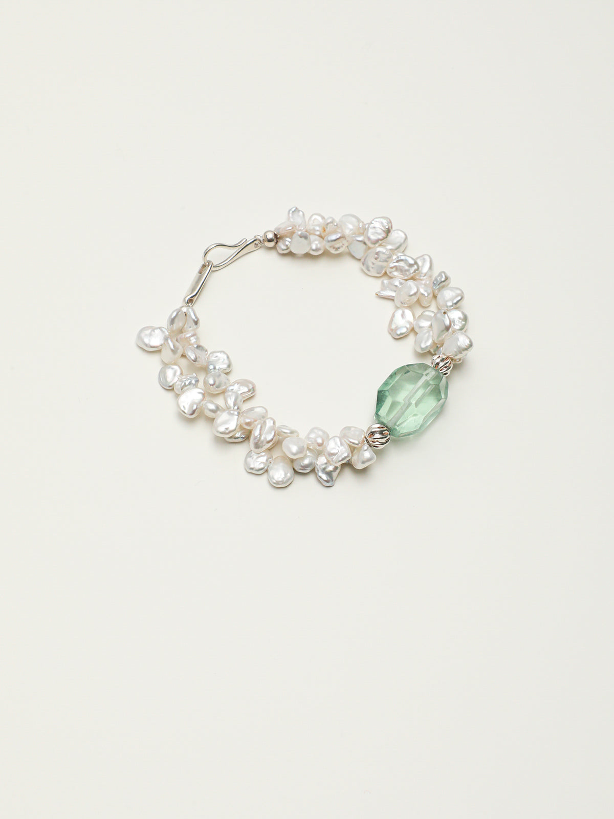 Flower Fairy Pearl Crystal Bracelet — green crystal & petal baroque pearl & S925 Sterling Silver | SENLORE
