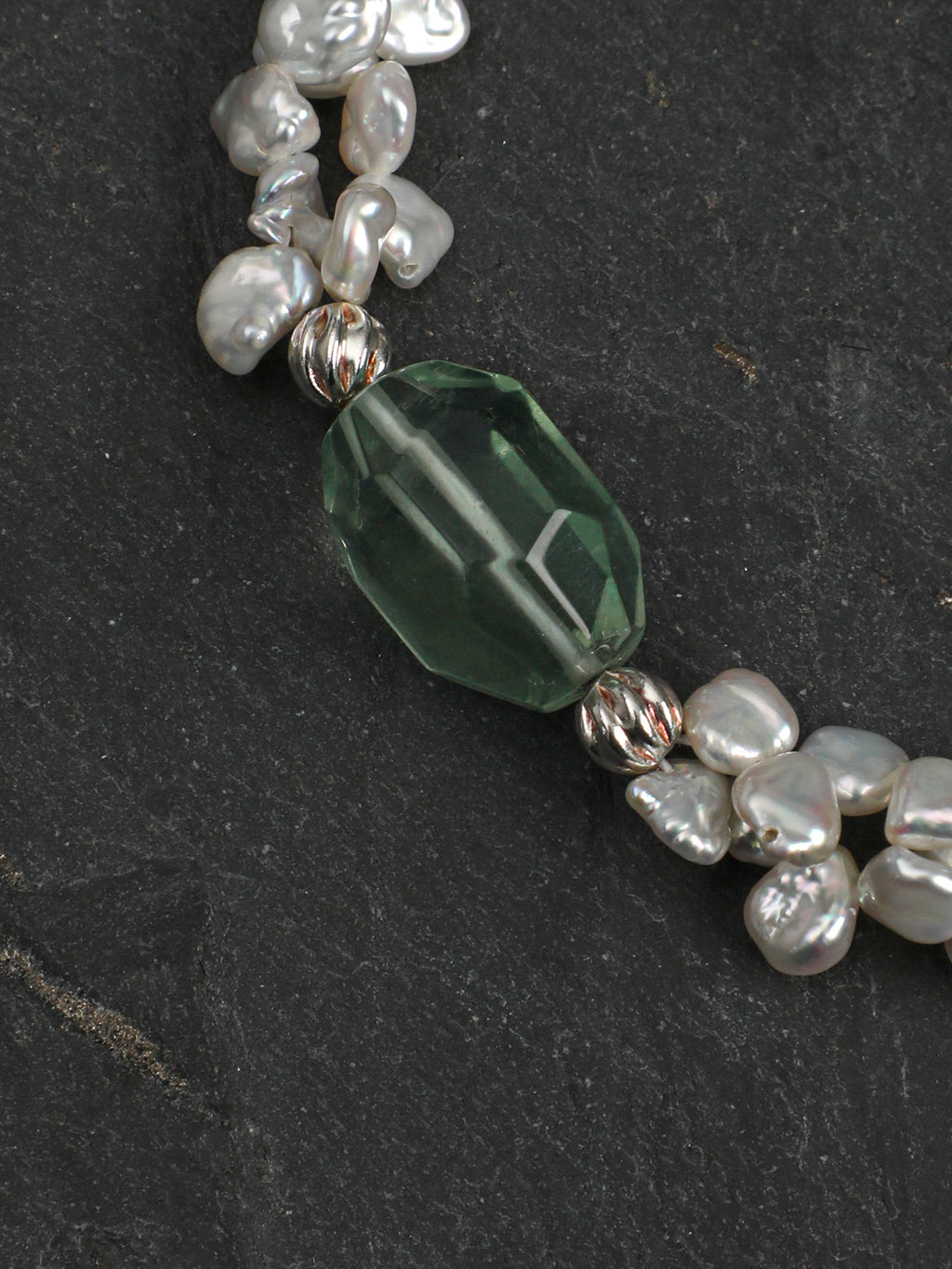 Flower Fairy Pearl Crystal Bracelet — green crystal & petal baroque pearl & S925 Sterling Silver | SENLORE