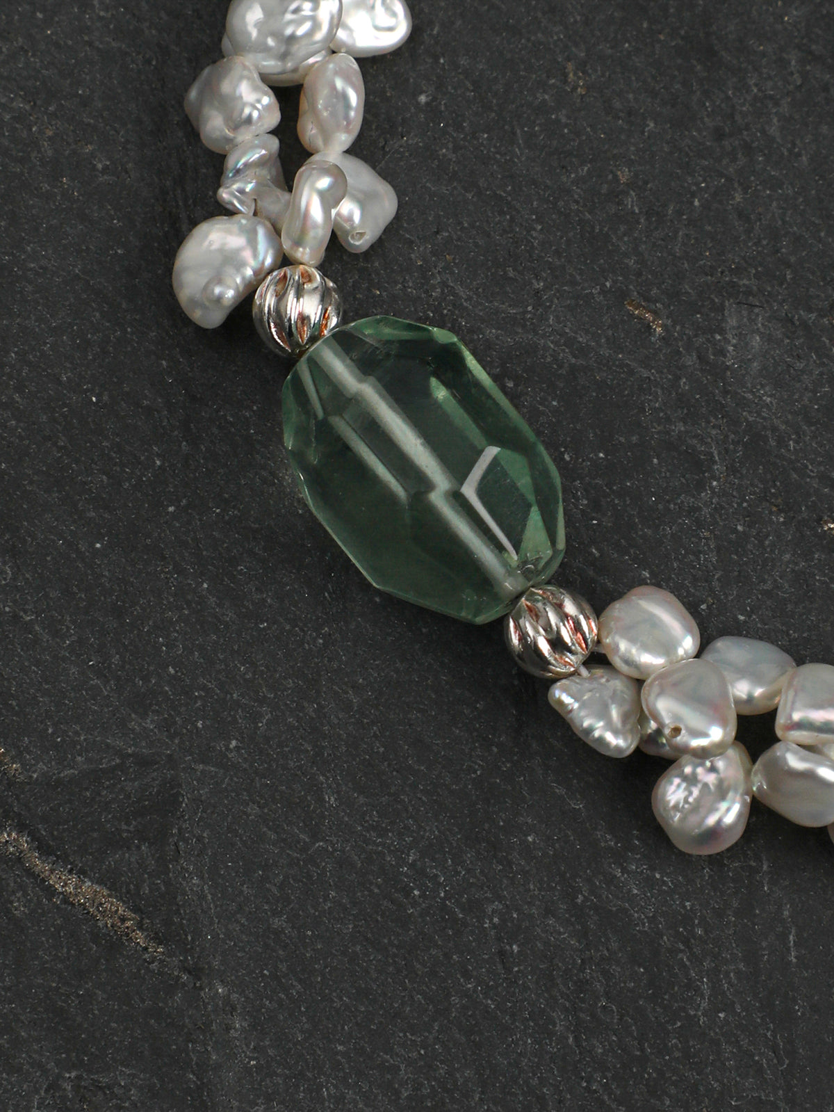 Flower Fairy Pearl Crystal Bracelet — green crystal & petal baroque pearl & S925 Sterling Silver | SENLORE