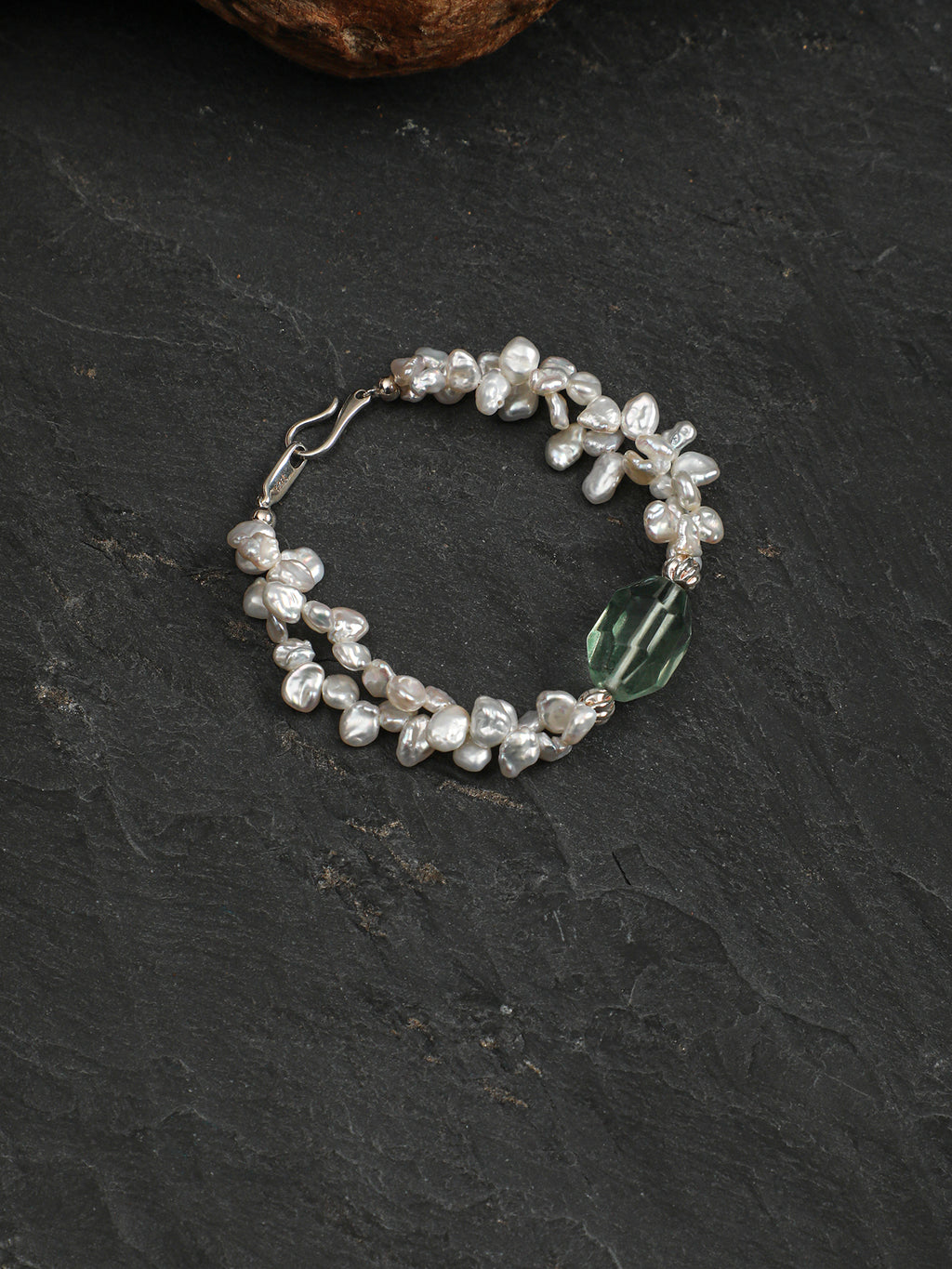 Flower Fairy Pearl Crystal Bracelet — green crystal & petal baroque pearl & S925 Sterling Silver | SENLORE