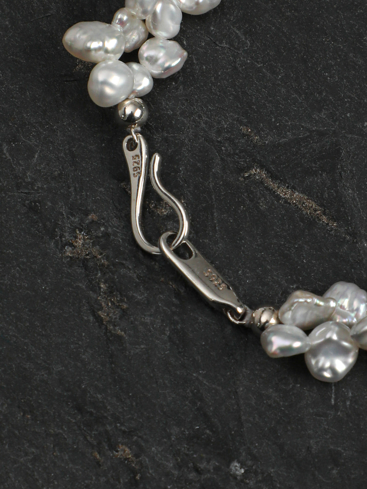 Petal Baroque Clear Quartz Bracelet — freeform double-point clear quartz, petal baroque pearl, large-hole sterling silver round bead | SENLORE