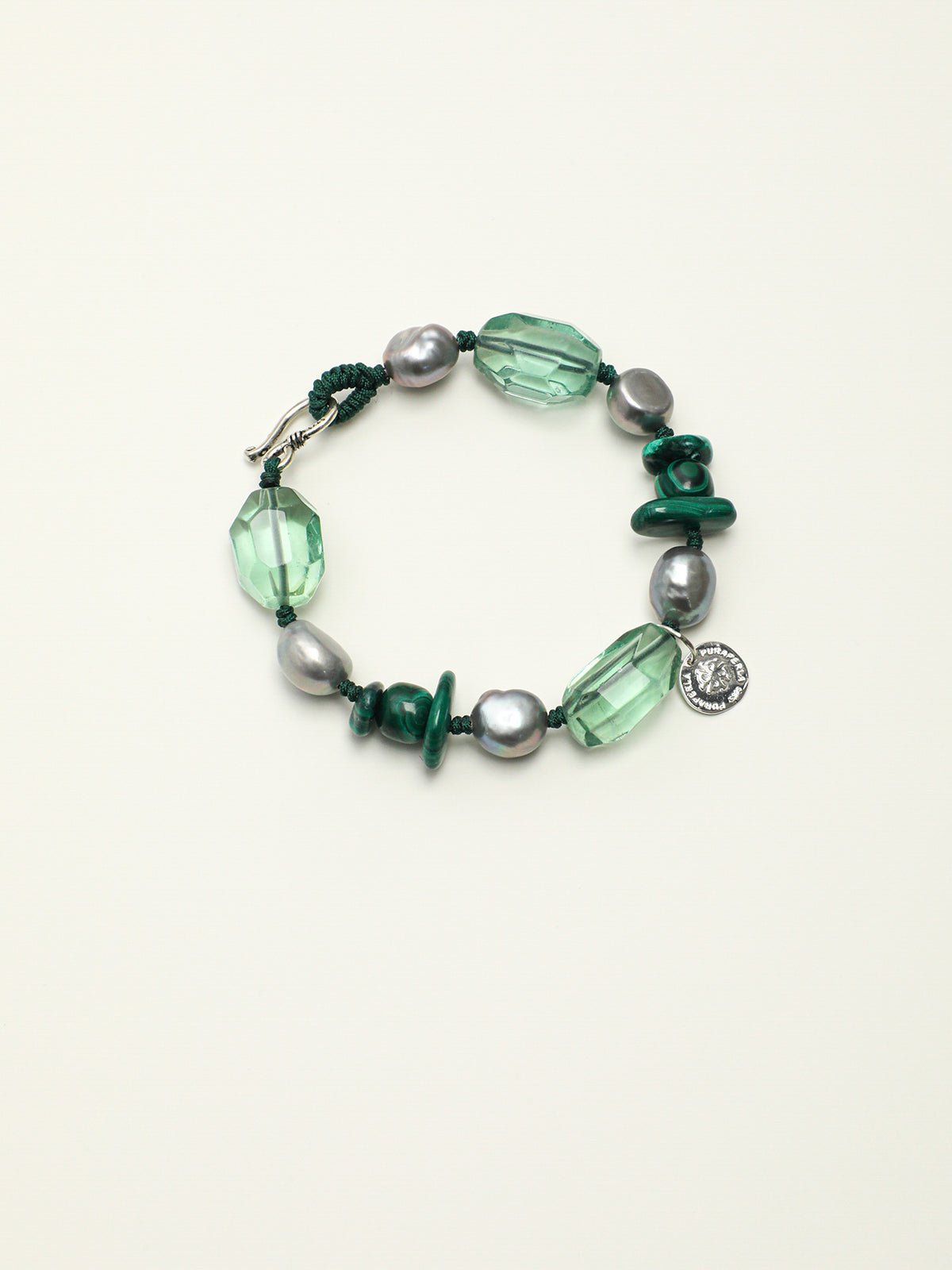 Green Forest Crystal Bracelet — freeform green crystal, malachite rice pearls, malachite chips | SENLORE