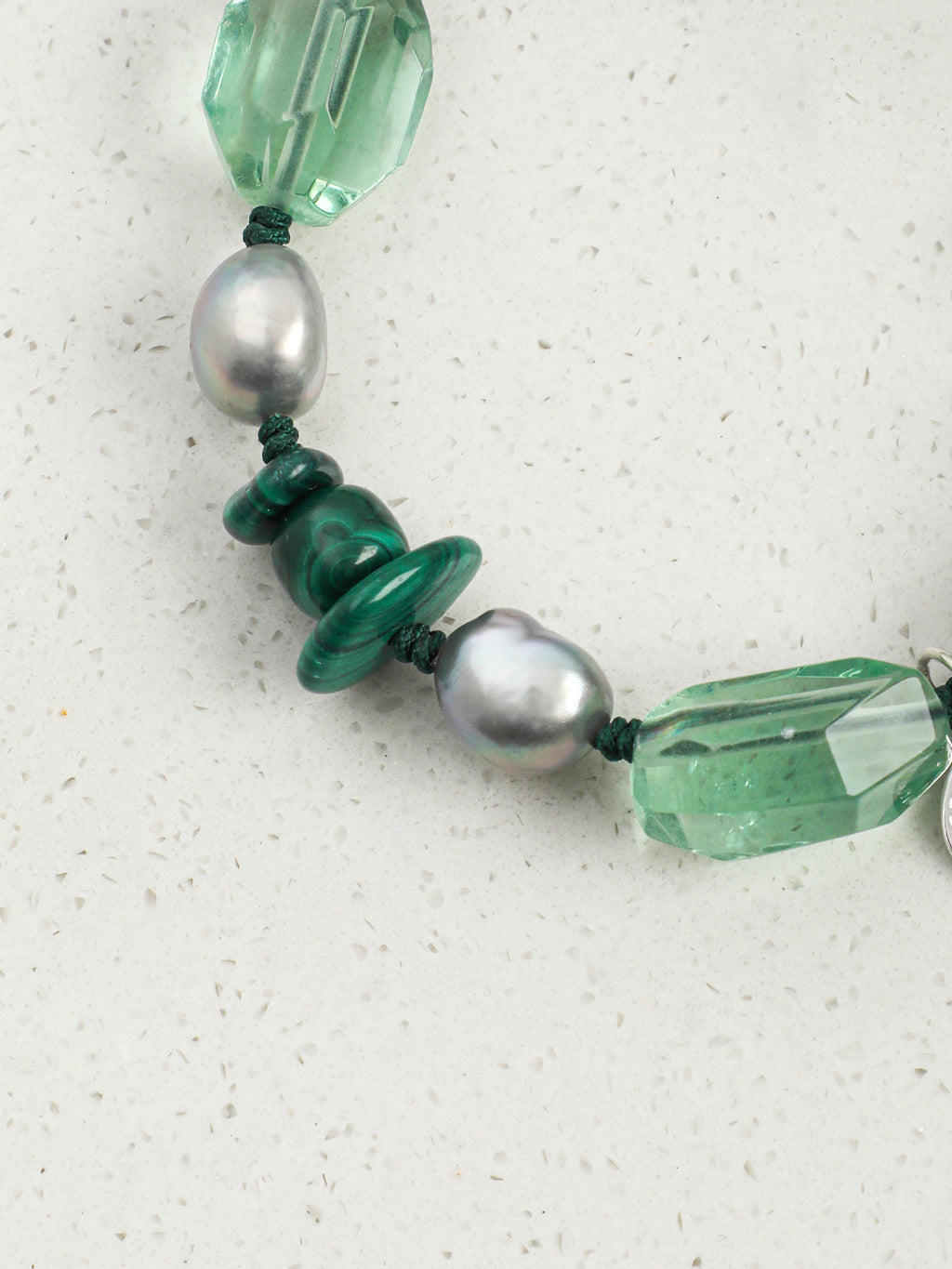 Green Forest Crystal Bracelet — freeform green crystal, malachite rice pearls, malachite chips | SENLORE