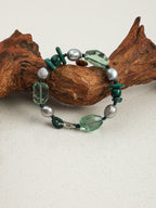Green Forest Crystal Bracelet — freeform green crystal, malachite rice pearls, malachite chips | SENLORE
