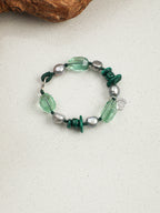 Green Forest Crystal Bracelet — freeform green crystal, malachite rice pearls, malachite chips | SENLORE