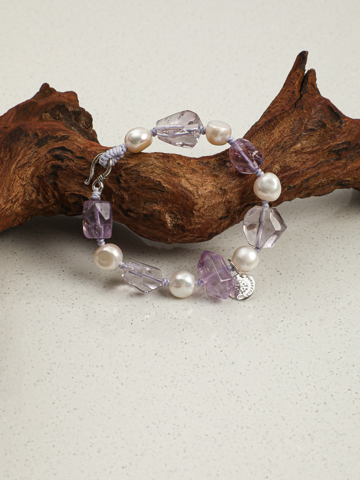 Freeform Double-Point Amethyst Bracelet — double-point amethyst, freeform double-point clear quartz, freeform amethyst | SENLORE