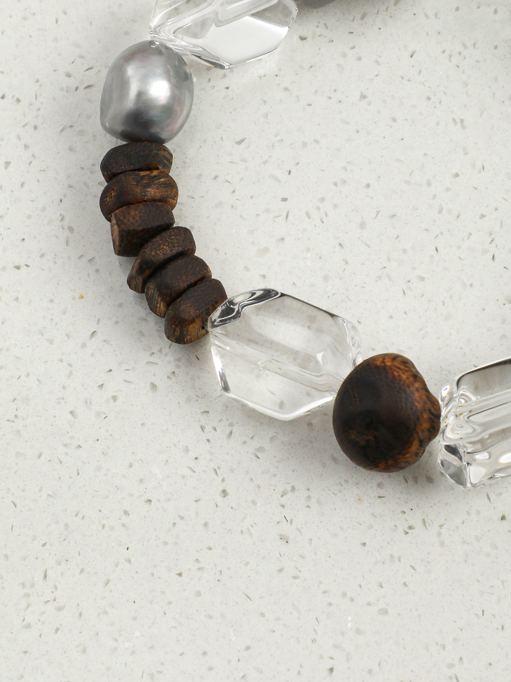 Freeform Double-Point Crystal Bracelet — freeform double-point clear quartz, agarwood, premium agarwood disc bead | SENLORE