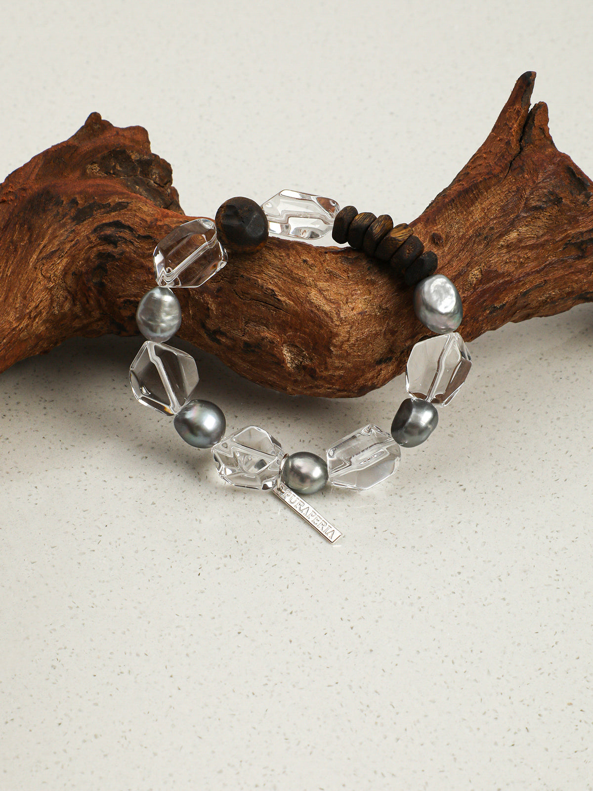 Freeform Double-Point Crystal Bracelet — freeform double-point clear quartz, agarwood, premium agarwood disc bead | SENLORE