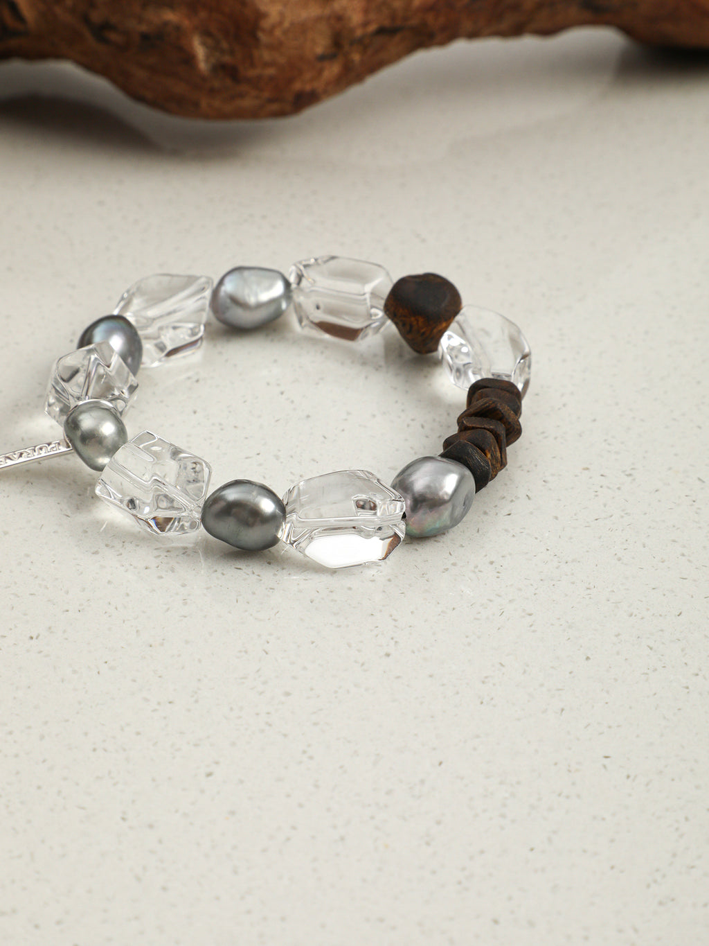 Freeform Double-Point Crystal Bracelet — freeform double-point clear quartz, agarwood, premium agarwood disc bead | SENLORE