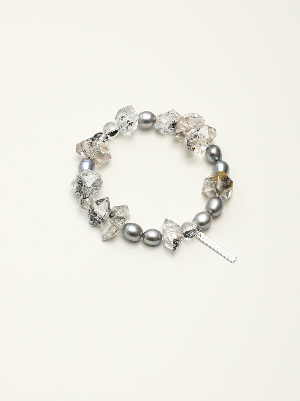 Black Crystal & Grey Pearl Bracelet — natural grey pearl, black rutilated quartz, smoky qu... | SENLORE