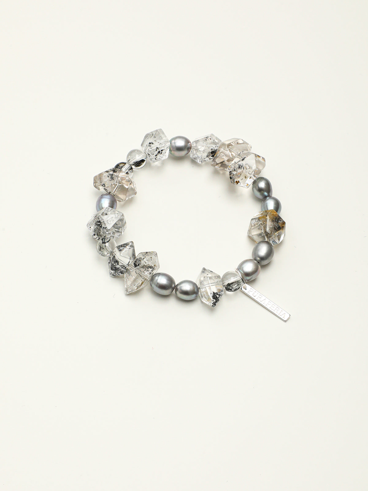 Black Crystal & Grey Pearl Bracelet — natural grey pearl, black rutilated quartz, smoky qu... | SENLORE