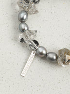 Black Crystal & Grey Pearl Bracelet — natural grey pearl, black rutilated quartz, smoky qu... | SENLORE