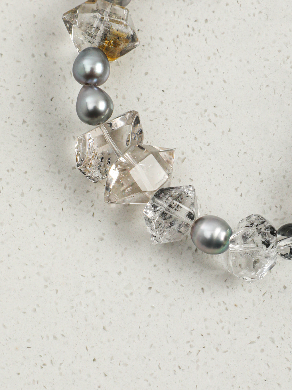 Black Crystal & Grey Pearl Bracelet — natural grey pearl, black rutilated quartz, smoky qu... | SENLORE