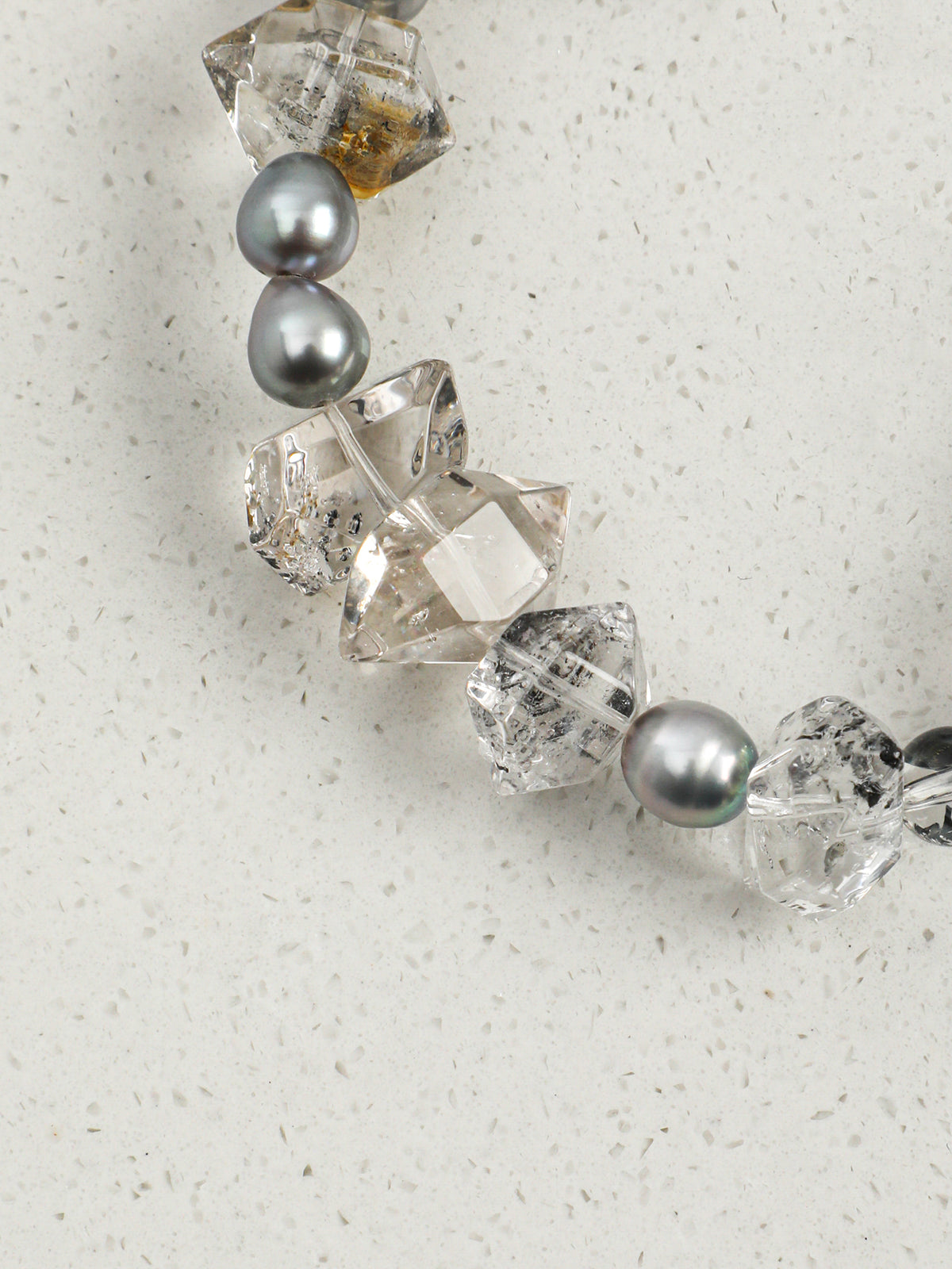 Black Crystal & Grey Pearl Bracelet — natural grey pearl, black rutilated quartz, smoky qu... | SENLORE