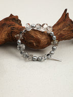 Black Crystal & Grey Pearl Bracelet — natural grey pearl, black rutilated quartz, smoky qu... | SENLORE