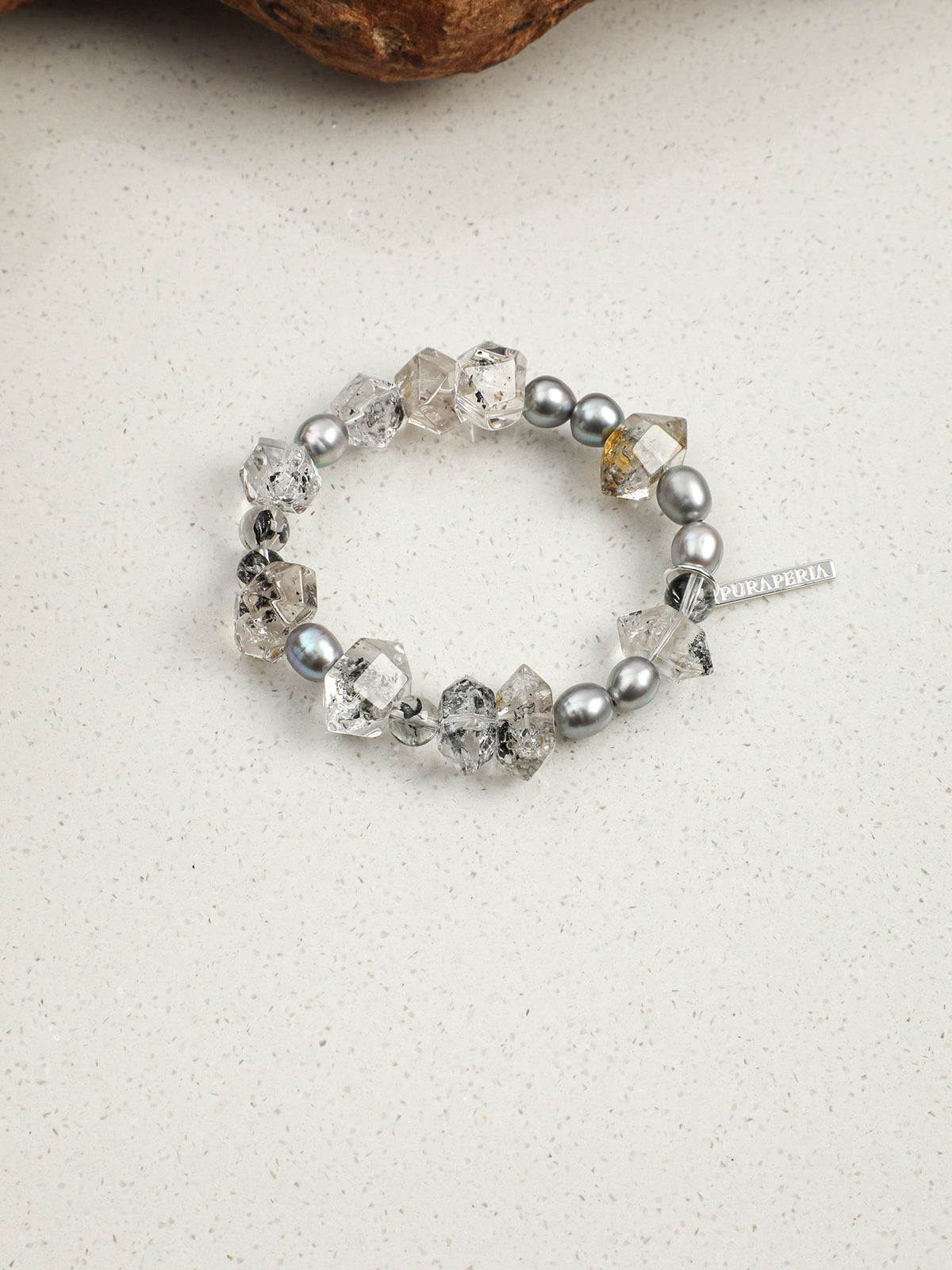 Black Crystal & Grey Pearl Bracelet — natural grey pearl, black rutilated quartz, smoky qu... | SENLORE