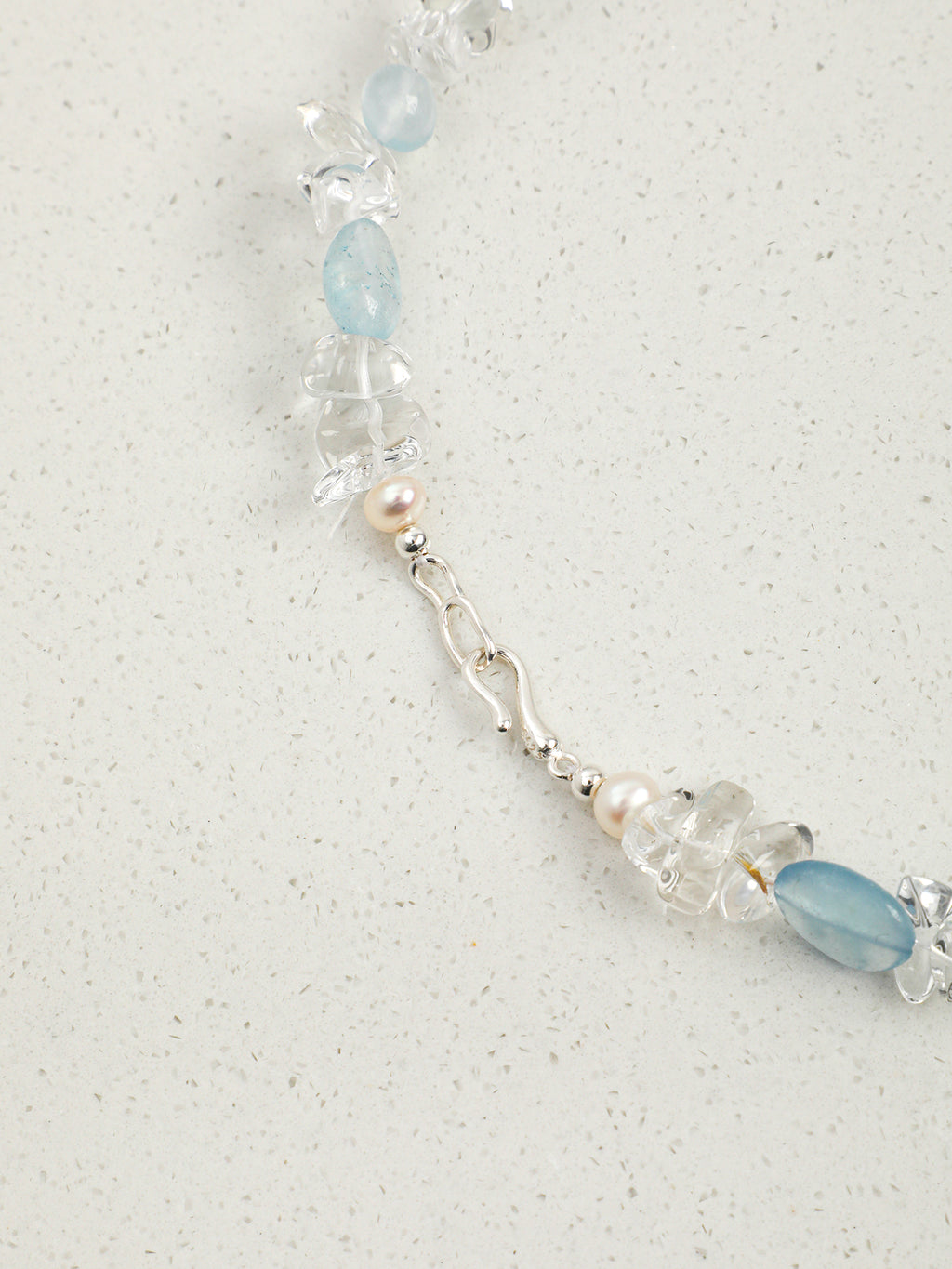 Ice Queen Crystal Necklace — flat pearl & white crystal crushed-ice & S925 Sterling Silver | SENLORE