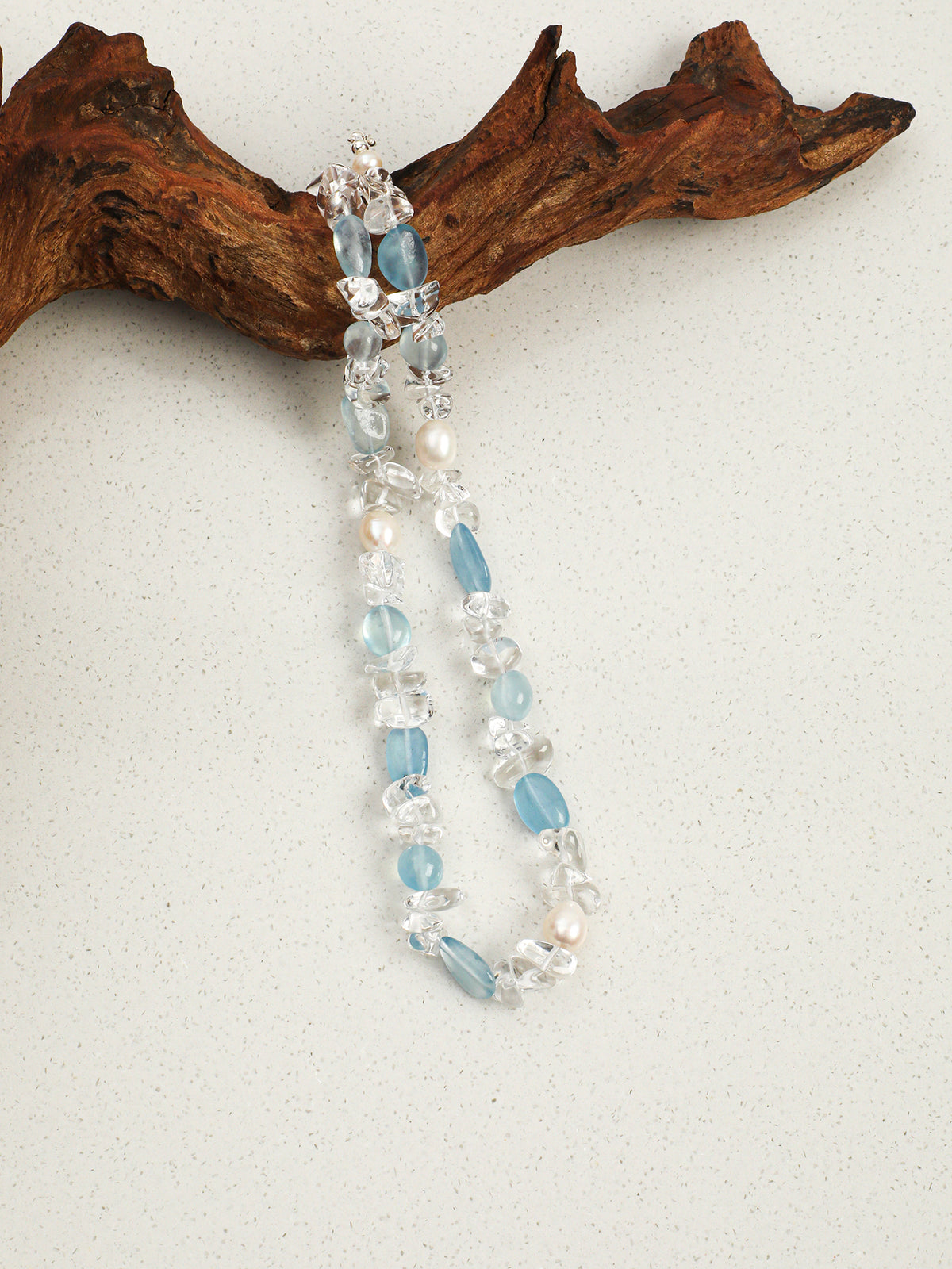 Ice Queen Crystal Necklace — flat pearl & white crystal crushed-ice & S925 Sterling Silver | SENLORE