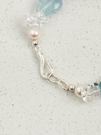 Aquamarine Crystal Bracelet — flat bead, crushed-ice clear quartz, white rice pearls | SENLORE