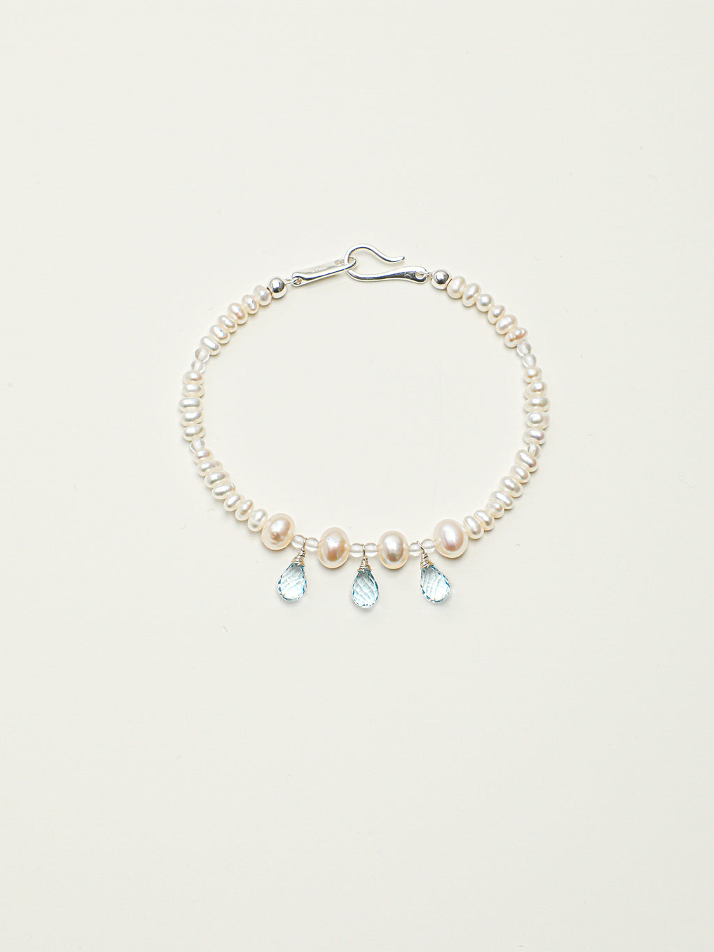 Aquamarine Pearl Necklace — flat pearl, small egg pearl, clear quartz round bead | SENLORE