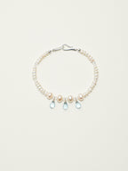 Aquamarine Pearl Necklace — flat pearl, small egg pearl, clear quartz round bead | SENLORE