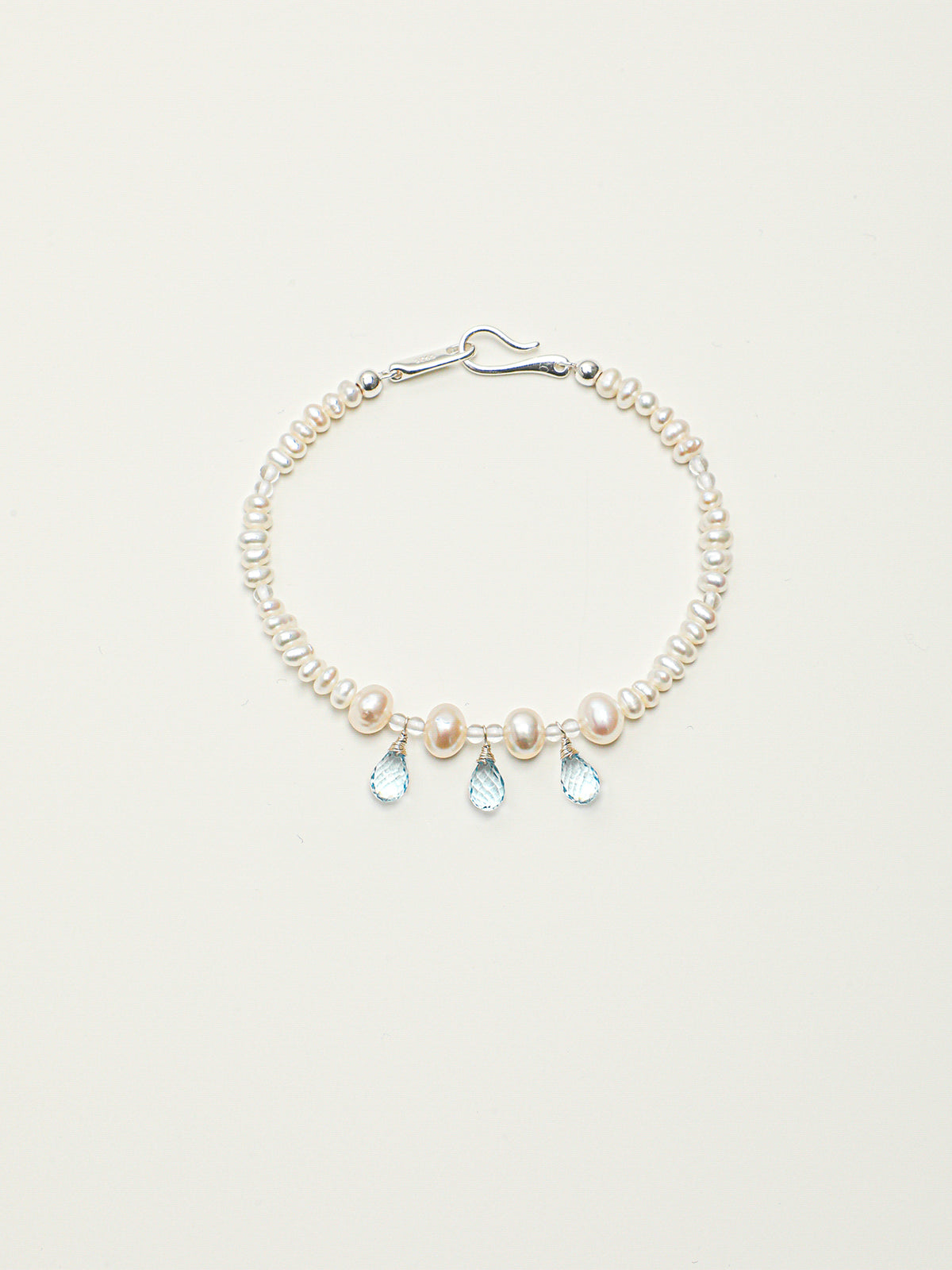 Aquamarine Pearl Necklace — flat pearl, small egg pearl, clear quartz round bead | SENLORE