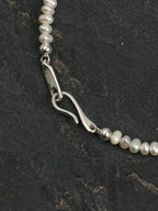 Aquamarine Pearl Necklace — flat pearl, small egg pearl, clear quartz round bead | SENLORE