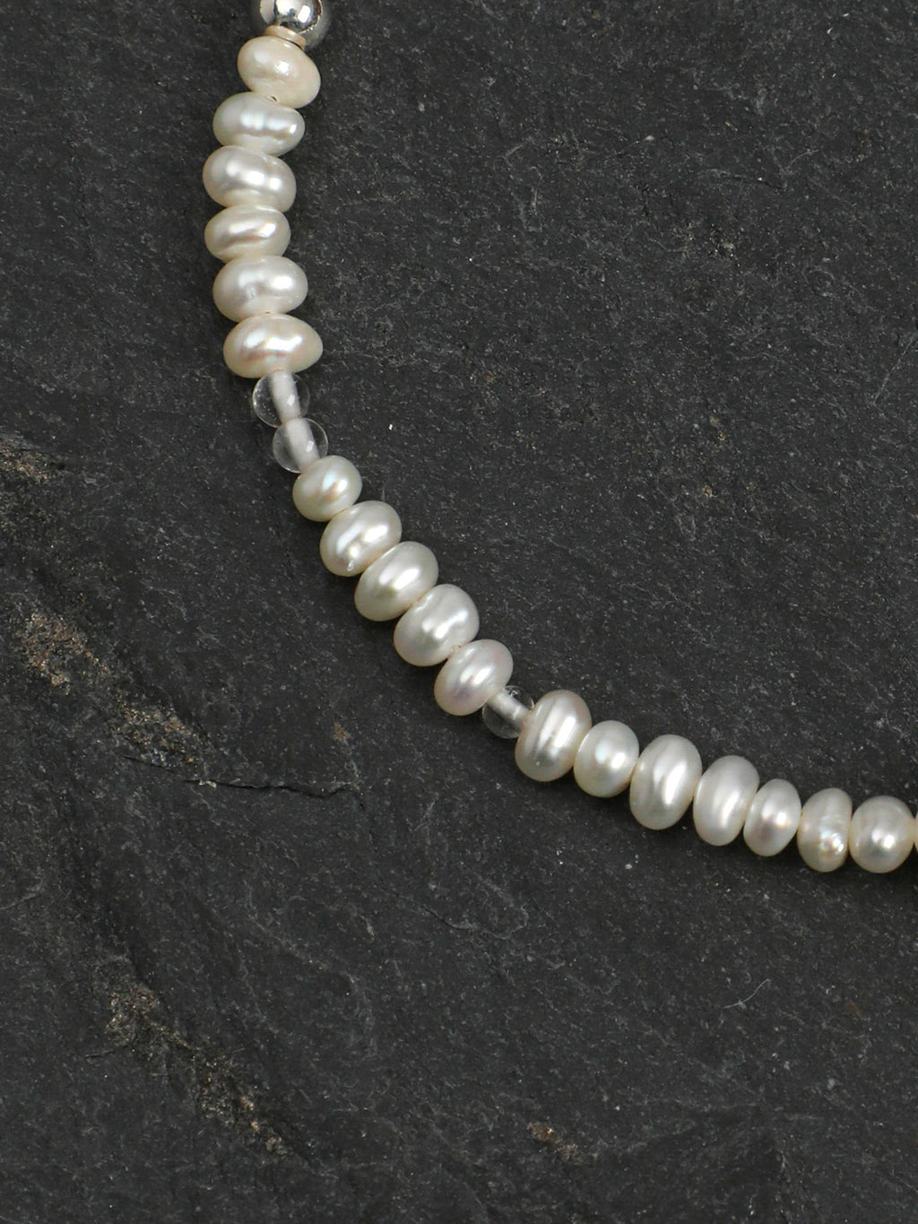 Aquamarine Pearl Necklace — flat pearl, small egg pearl, clear quartz round bead | SENLORE