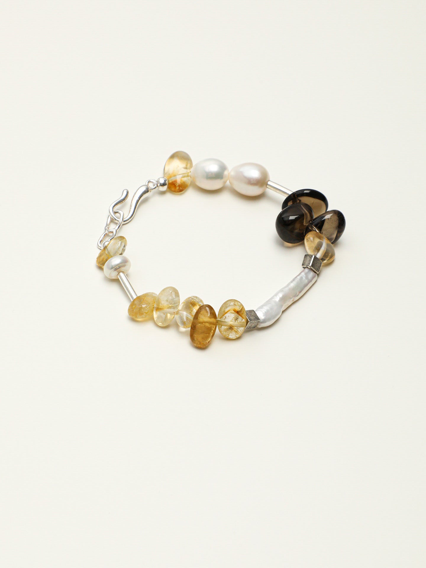 Crushed Ice Citrine Bracelet — citrine chips, flat bead, white rice pearls | SENLORE