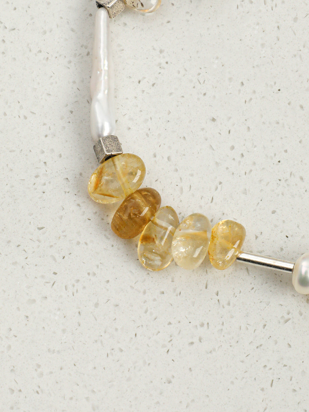 Crushed Ice Citrine Bracelet — citrine chips, flat bead, white rice pearls | SENLORE