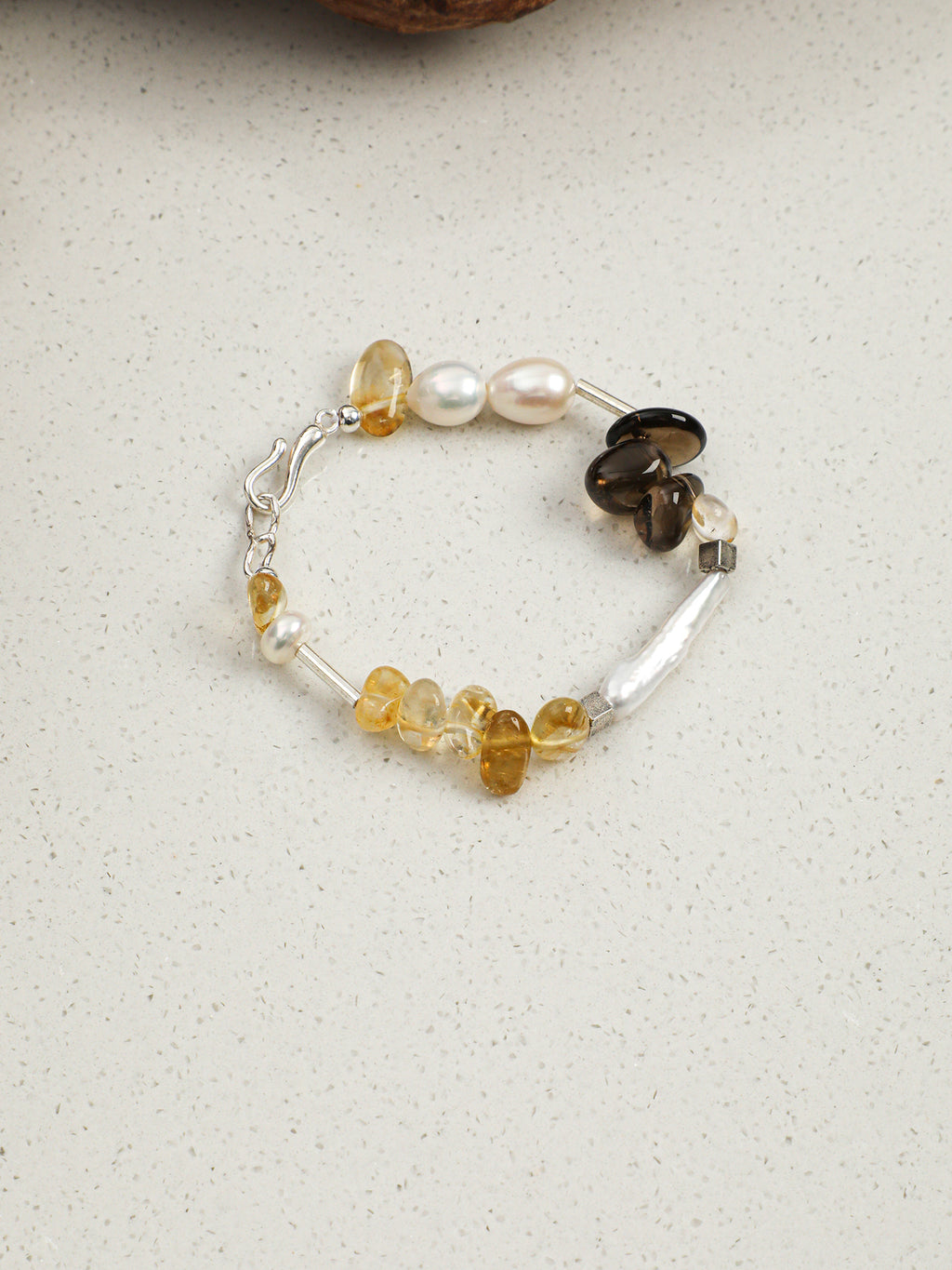 Crushed Ice Citrine Bracelet — citrine chips, flat bead, white rice pearls | SENLORE